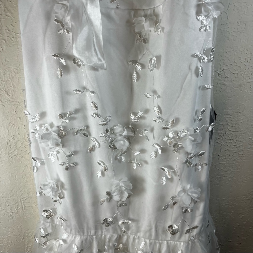Lulu's Effortlessly Sweet White Tulle 3D Floral Tie-Strap Midi Dress - Picture 6 of 14